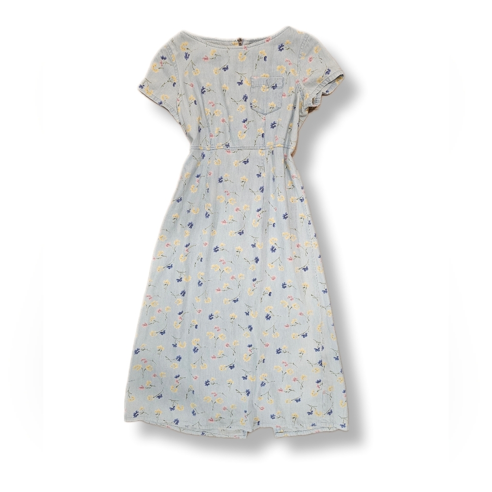 VTG | Village Sport Floral Short Sleeve Chambray Maxi Dress